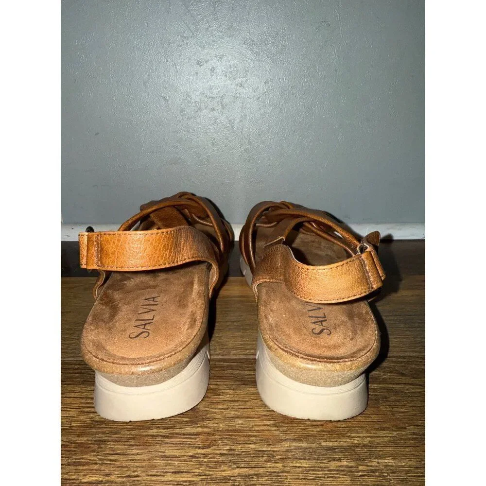 Salvia Birch‎ Veronica Cognac Leather Sandals Size 38 -7.5